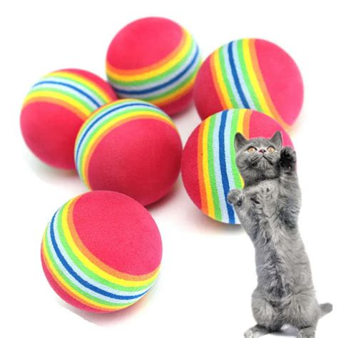 6pcs/lot Small Coloured Pet Cat Kitten Soft Foam Rainbow Play Balls Activity Fun Toys-in Dog ...