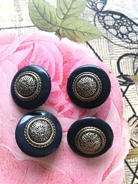 4 Navy Blue and Brass Buttons 1.0 Domed Round Glossy | Etsy | Sewing notions, Buttons, Shank button