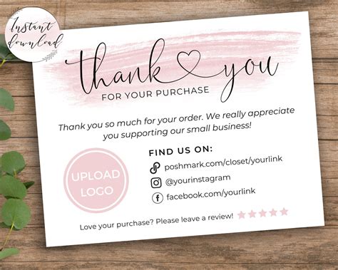 Printable Thank You Cards Business Template Poshmark Etsy | Etsy