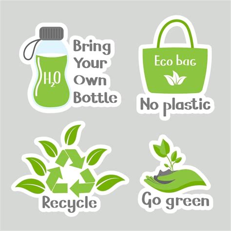 Premium Vector | Set of environmental awareness stickers with slogan flat design eco concepts ...