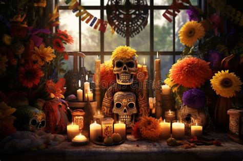 Dia De Los Muertos Altar with Candles Photos and Stock Illustration ...