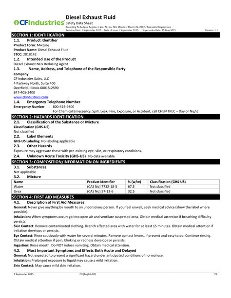 Diesel Exhaust Fluid MSDS (Material Safety Data Sheets - DocsLib