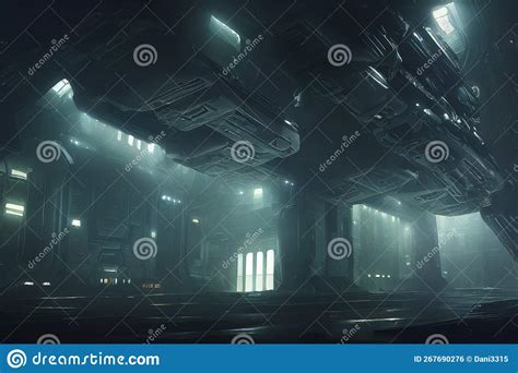 Space Station Futuristic Interior Stock Illustration - Illustration of illuminated, moody: 267690276