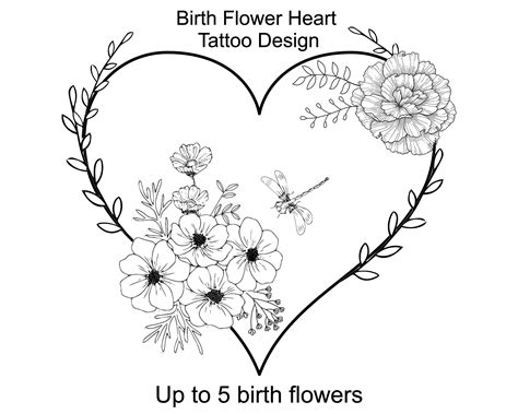 Custom Birth Flower Heart Tattoo Design - Etsy