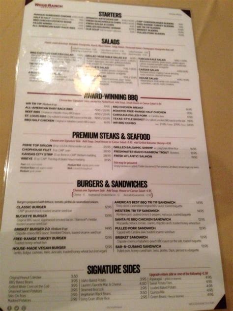 Menu at Wood Ranch BBQ, Cerritos