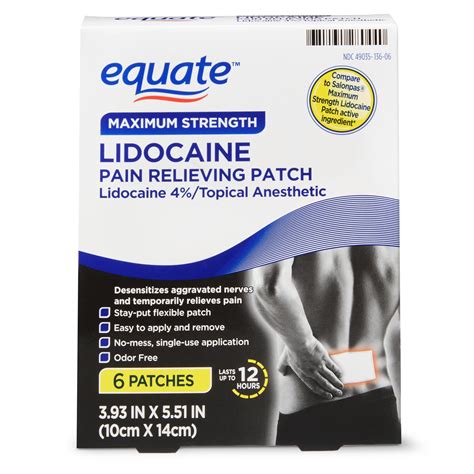 Equate Maximum Strength Lidocaine Pain Relieving Patch, 6 Count - Walmart.com - Walmart.com