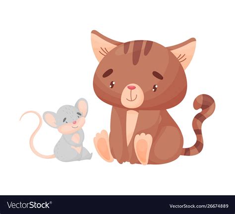 Cartoon cat and mouse are sitting Royalty Free Vector Image