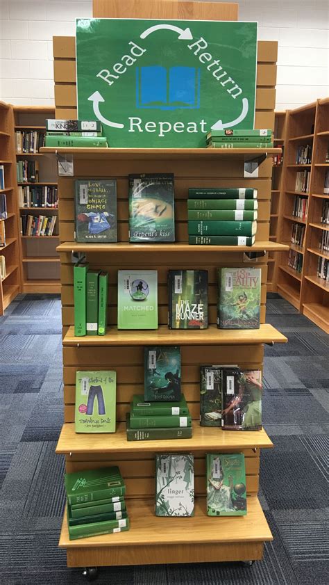 Read Return Repeat Green Display | School library decor, School library book displays, School ...