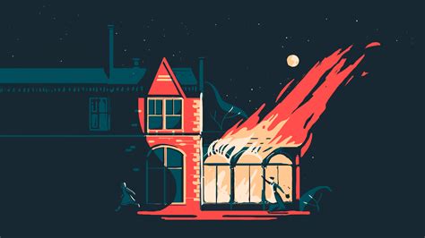 Wallpaper : fire, burning, night, house, illustration, Tom Haugomat ...