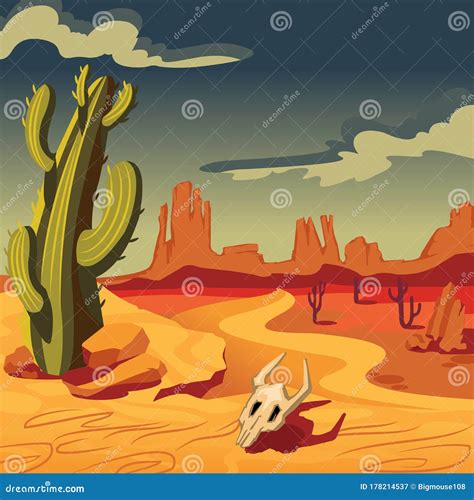 Cartoon Color Desert Landscape Scene Concept. Vector Stock Vector ...