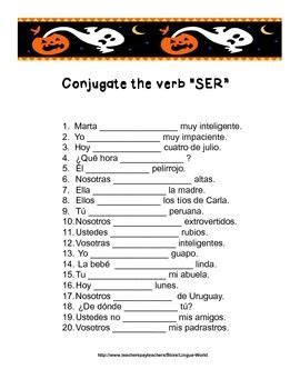 Verbo SER en español:Hojas de práctica- Spanish Verb "SER" Practice Activities Teacher ...