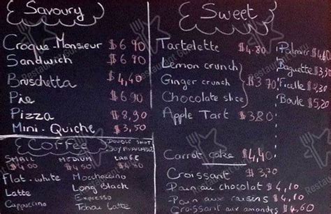 Menu at Cafe Bonjour, Auckland, 143 Queen Street