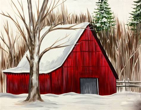 Winter Red Barn | Barn painting, Red barn painting, Christmas paintings