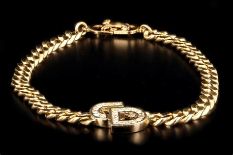 Christian Dior Rhinestone Logo Gold Plated Curb Link Bracelet — Queen May