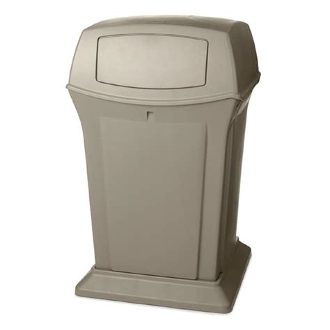 Rubbermaid Commercial Products Ranger 45-Gallon Beige Plastic Commercial Outdoor Trash Can with ...