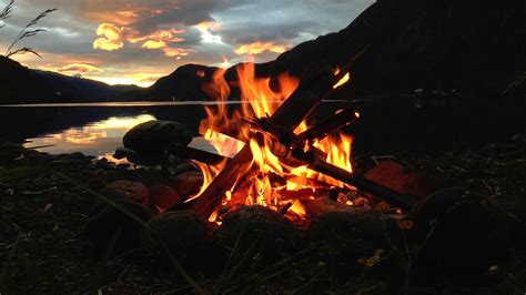 Lakeside Campfire with Relaxing Nature Night Sounds (HD) | Nature ...