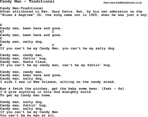 Song Candy Man by Traditional, song lyric for vocal performance plus accompaniment chords for ...