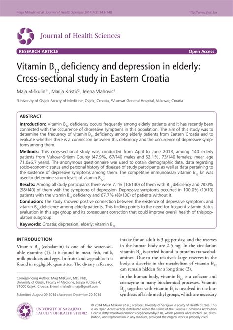 (PDF) Vitamin B12 deficiency and depression in elderly: cross-sectional ...