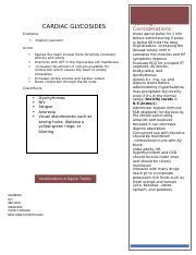 Cardiac Glycosides.docx - CARDIAC GLYCOSIDES Examples Digoxin (Lanoxin) Action Causes the heart ...