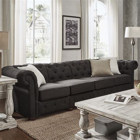 Shop Knightsbridge Dark Grey Extra Long Tufted Chesterfield Sofa by ...