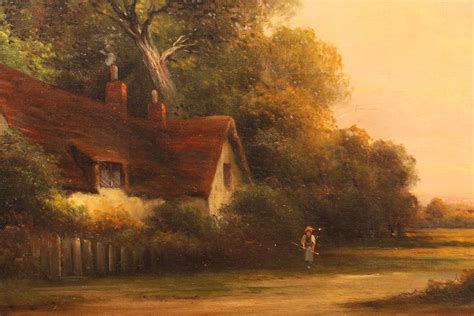 Antique oil on canvas painting depicting English countryside