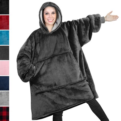 HOODIE SWEATSHIRT Wearable Comfy Blanket With Hood Sleeves Large Pocket Sherpa | eBay