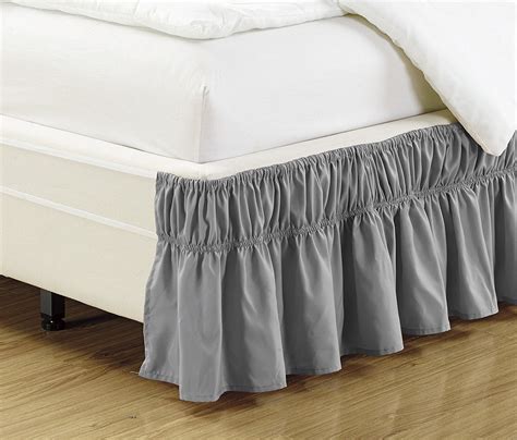 Fancy collection Wrap Around Style Easy Fit Elastic Bed Ruffles Bed-Skirt Queen-King Solid Grey ...