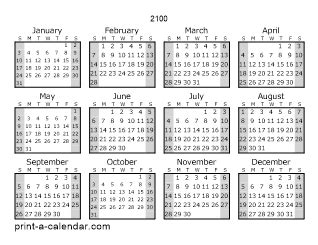 Download 2100 Printable Calendars