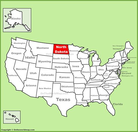 North Dakota location on the U.S. Map - Ontheworldmap.com