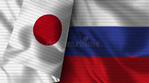 Russia and Japan Realistic Flag â€“ Fabric Texture Illustration Stock ...