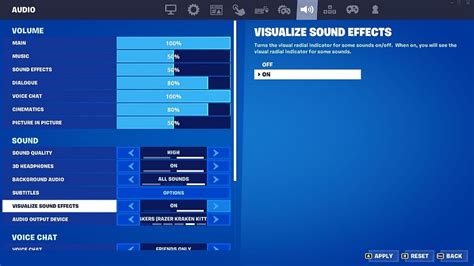 How to turn on visualize sound effects in Fortnite