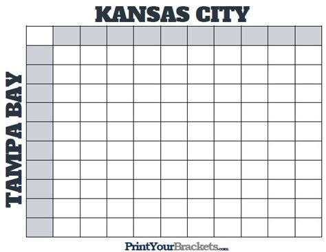 Printable Super Bowl Squares - 100 Square Grid Office Pool | Superbowl ...