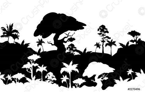 Jungle landscape black silhouette seamless border - stock vector 2270496 | Crushpixel