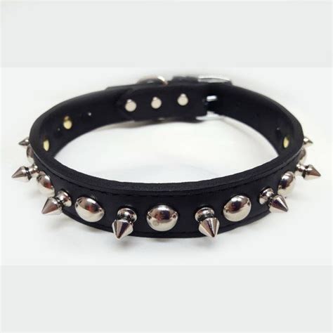 Black Leather Dog Collar with Spikes Studs Leash Bulldog | Leather dog collars, Dog collar ...