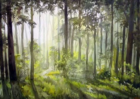 Early Morning Light inside a Forest-Watercolor on Paper Painting by ...