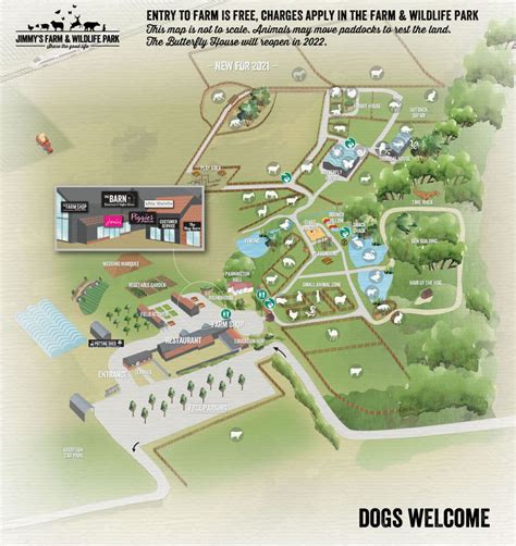 Map of Jimmy's Farm & Wildlife Park. Illustrated layout.