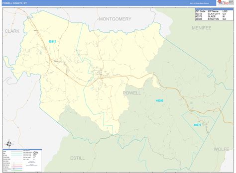 Powell County, KY Zip Code Wall Map Basic Style by MarketMAPS