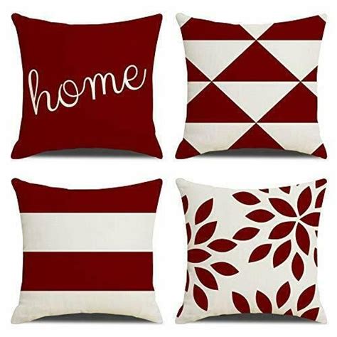 Throw Pillow Covers Set Of 4 18x18 Inch Cotton Linen Farmhouse Home Decor Squ...