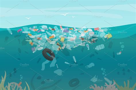 Sea ocean water pollution concept | Custom-Designed Illustrations ...