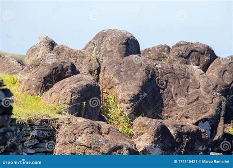 Stone Petroglyphs in the Village of Orongo in Easter Island. Easter ...