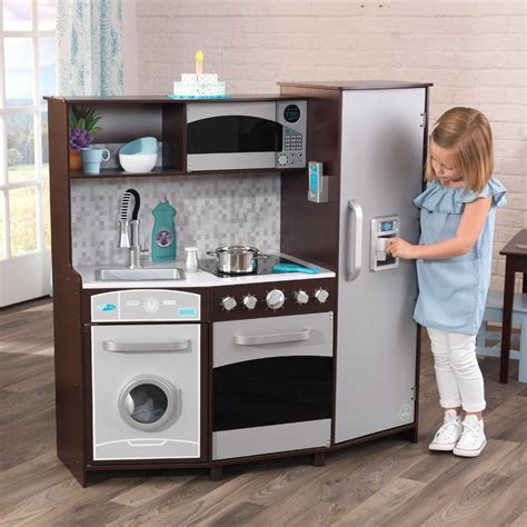 KidKraft Large Play Kitchen with Realistic Lights and Sounds - Espresso/Silver - Walmart.com ...