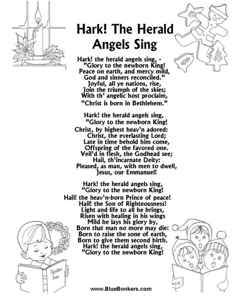 Printable Christmas Carol Lyrics sheet : Hark the Herald Angles Sing ...