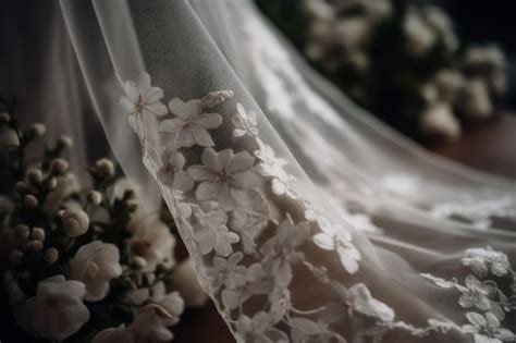 Premium AI Image | A white wedding veil with flowers on it