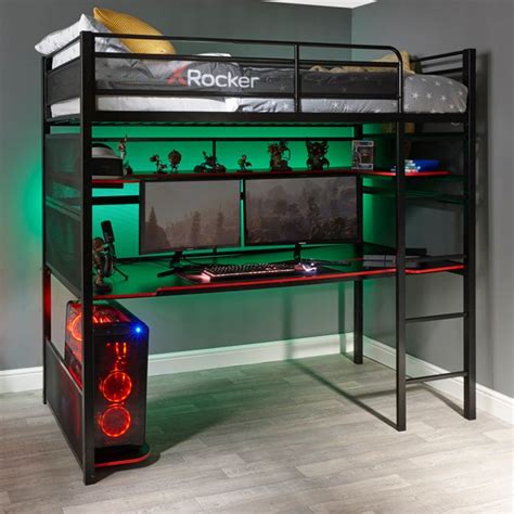 X Rocker Gaming Bunk Bed, Metal, Shelves, Twin, Black - Walmart.com | Bunk bed with desk, Metal ...