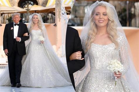 Tiffany Trump dazzles in a sparkling, beaded Elie Saab wedding dress as she marries Michael ...