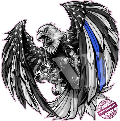 Thin Blue Line Law Enforcement American Flag Eagle decal sticker