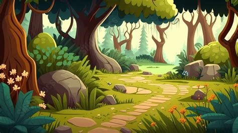 Forest Path Cartoon Powerpoint Background For Free Download - Slidesdocs