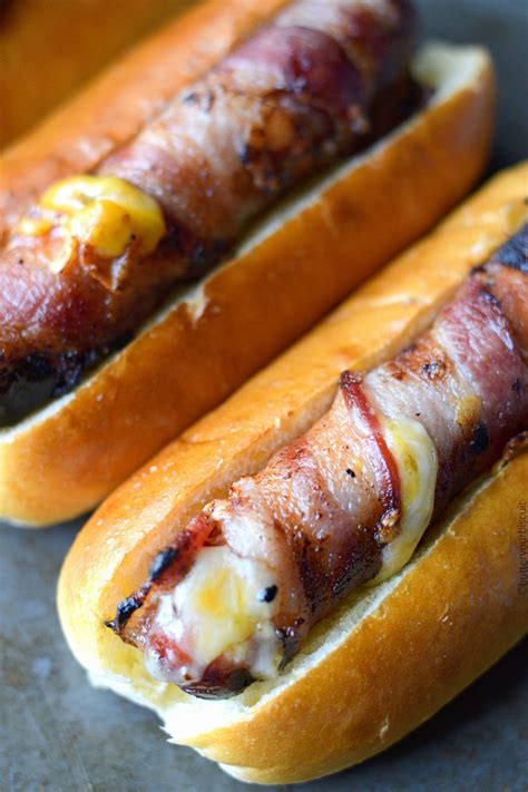 Bacon wrapped cheese stuffed hot dogs | Hot dogs recipes, Dog recipes, Hot dog recipes