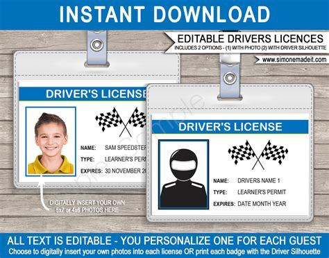 Race Car Drivers License Template for Kids | Printable Party Decorations