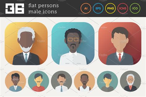 Flat Icons Set of Male Persons | Icons ~ Creative Market